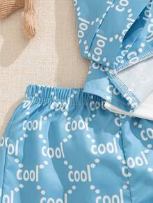 Souflis Souflis 3 pièces Ensemble de chemise à manches longues imprimée avec boutons, gilet sans manches à col rond et short pour bébé garçon, style décontracté et mode, convient pour le printemps/été, les vacances, les sports, le collège, les fêtes et la photographie, ensemble pour bébé garçon, tenue d'été pour bébé garçon, vêtements pour tout-petit garçon, ensembles d'été, ensemble décontracté pour bébé garçon, vêtements d'été pour garçons - Bleu azur - Voir 9