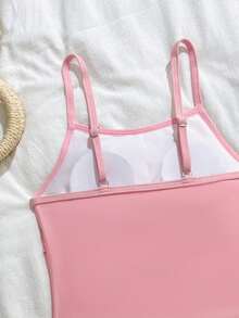 SHEIN 青少年女孩分體式比基尼上衣吊帶背心，度假風 - 淺粉色 - 查看 4