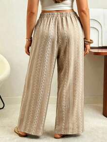Ceyna Pantalones azules versátiles de tejido casual para vacaciones de primavera/verano en talla grande - Albaricoque - Ver 2