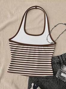 Tween Girls White Long Casual Halter Neck Top, Fitted Tank Top Suitable For Summer - White - View 3