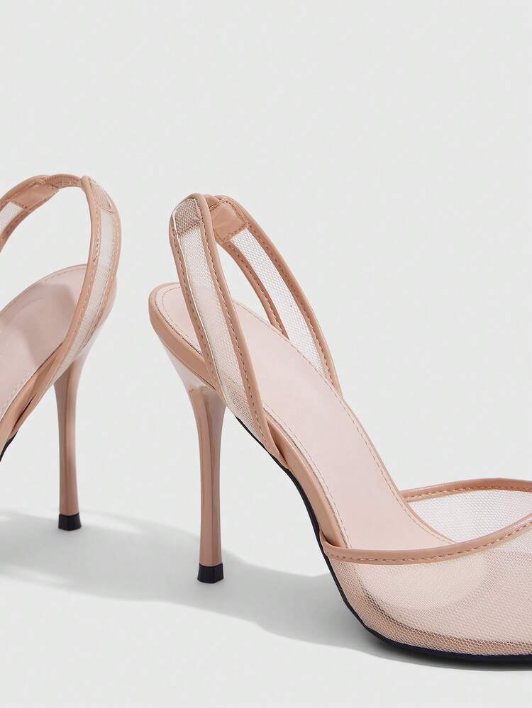 CUCCOO SZL Mesh Pointed Back Space Stiletto Shoes, Side Space Design, Workplace Commuting Dating Slim High Heels