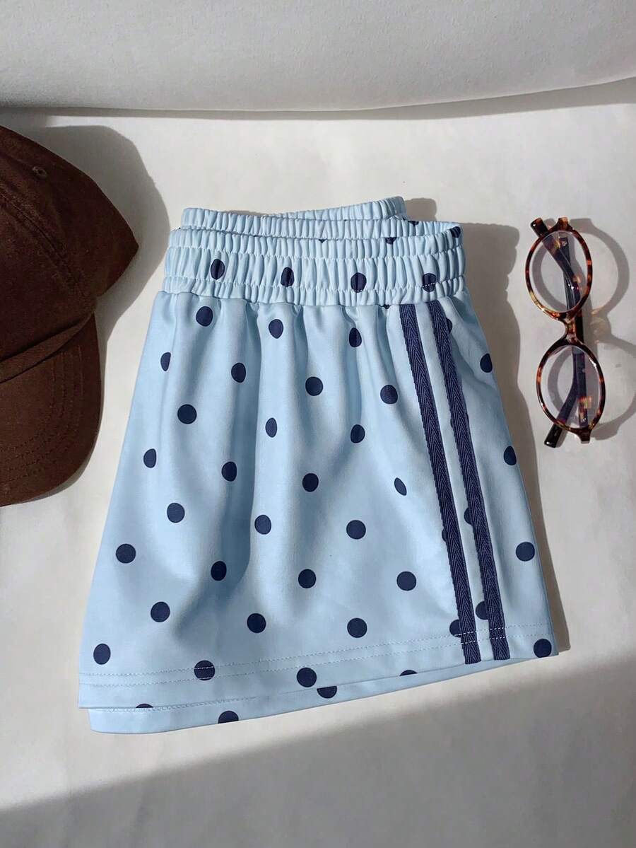 Comfortcana Polka Dot Pattern Elastic Waist Summer Women's Shorts - Blue - View 1