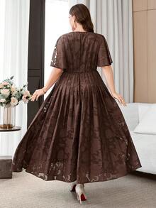 SHEIN Clasi Plus Size Summer Elegant Solid Color Cutout Dress - Coffee Brown - View 3