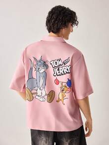 Strevion TOM & JERRY 男士休闲 Jerry & Tom 运动印花短袖衬衫 - 粉色 - 查看 2