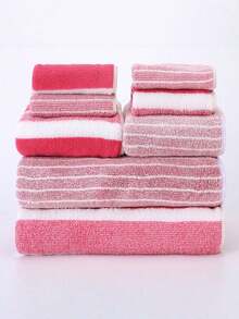1 Set Handuk Mandi dan Handuk Cuci Wajah 8 Buah, Lembut Bergaris untuk Kamar Mandi Rumah dan Mencuci Wajah, Handuk Mandi dan Handuk Cepat Kering - MultiWarna - View 12