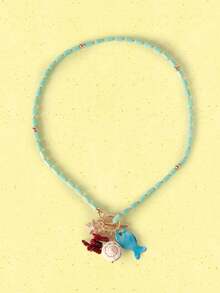 Popjeli 1 Piece, Summer Beach Ocean Vacation Wind Glazed Chain Fruit Cherry Small Fish Coral Starfish Lemon Mushroom Rough Stone Pendant Women's Necklace,Y2K/Cute/Colorful/Chic,DIY,PINK,Summer/Beach/Prom/Part/Vacation/Travel,For Mom/Women/Girl/Mother,Heart,Floral - Multicolor - View 16