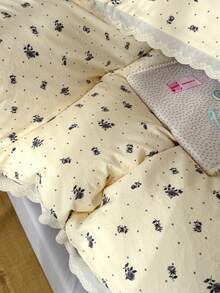 Cirelle 3pcs Vintage Blue Floral Duvet Cover Set With Lace Trim, Shabby Chic Butter White Bedding Set, Soft Microfiber Quilt Cover And Pillow Shams, Cottagecore Bedroom Decor (No Insert) - 5 - View 13