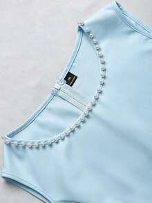Franclia Plus Size Women's Spring/Autumn Elegant Set Elegant High-End Blazer Round Neck Beaded Sleeveless Dress 2 Pieces Set Wedding Brunch Light Blue Fall - Baby Blue - View 4
