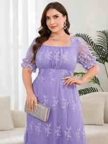 SHEIN Clasi Plus Size Summer Elegant Solid Color Lace Dress - Purple - View 9