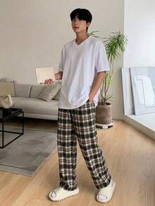 DAZY 春夏格紋長褲搭配白色短袖T恤男士居家服睡衣套裝 - 彩色 - 查看 6