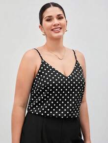 Maija Plus Size Summer Casual Polka Dot Print Camisole - Black - View 1