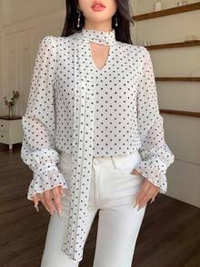 Modelyn 法式溫柔風蝴蝶結長袖秋季顯瘦優雅粉色女款襯衫 - 黑與白 - 查看 2