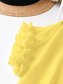 SHEIN LUNE Áo sơ mi nữ size lớn cổ tròn tay ngắn màu vàng - Màu vàng - Xem 3