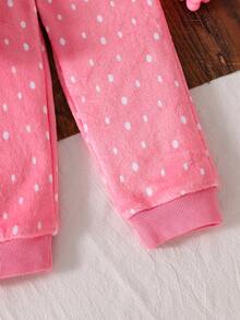 SHEIN Elladie kids 1件裝少女可愛粉色柔軟毛絨鹿斑點長袖加厚2件式上衣褲套裝，派對秋季日常穿著，新穎好玩合身，防曬防寒 - 粉色 - 查看 7