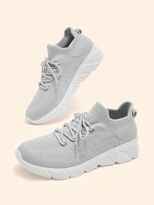 CUCCOO BASICS Ladies' Fashionable Grey Cloth Lace-Up Lightweight Running Outdoor Sneakers, Comfortable And Breathable, Suitable For Jogging, Commuting And Casual Walking Back To School - Grey - View 9