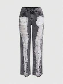 ACID BLVD Jeans Skinny de Cintura Ultra Baja con Estilo Callejero Y2K Hot Girl, Rasgados, Desgastados y Lavados para Primavera/Verano - Negro - Ver 9