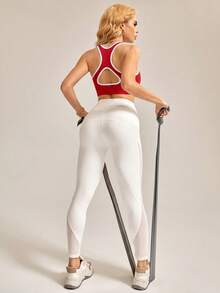 Slayform Slayform Sutiã desportivo feminino sem costuras com debrum, recorte nas costas e cor contrastante - Vermelho - Ver 5
