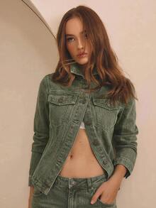 Aralina Women's Casual Washed Denim Jacket - Green - View 9