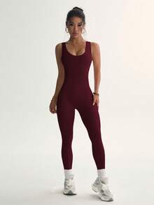 Slayform Slayform Seamless Solid Color Minimalist Versatile Athletic Tight Jumpsuit - Burgundy - View 6