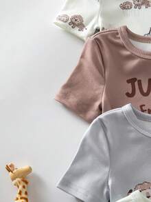 [5 Set, Dikirim Acak 2 Set] Piyama Bayi Laki-laki Musim Semi/Panas Leher Bulat Motif Singa Lucu, Zebra, Jerapah, Hewan Kebun Binatang, Desain Pola Cetak Digital Blok Warna, Terlaris, Lembut, Ramah Kulit, Ketat, Lengan Pendek, Celana Pendek, 2 Potong, Pakaian Rumah - MultiWarna - View 4