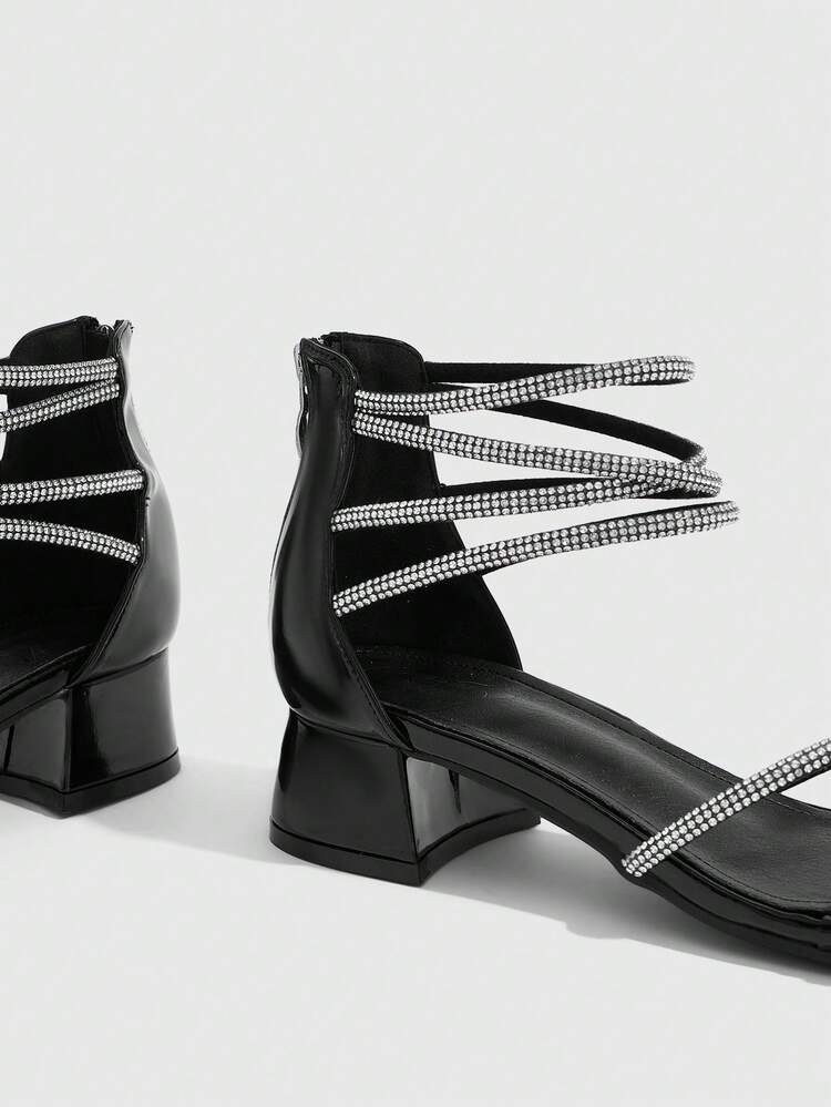 CUCCOO SZL Women's Fashion High-Heeled Sandals, Rhinestone Cross Heel PU Global Four Seasons Festival Office Outdoor Party Daily Wear