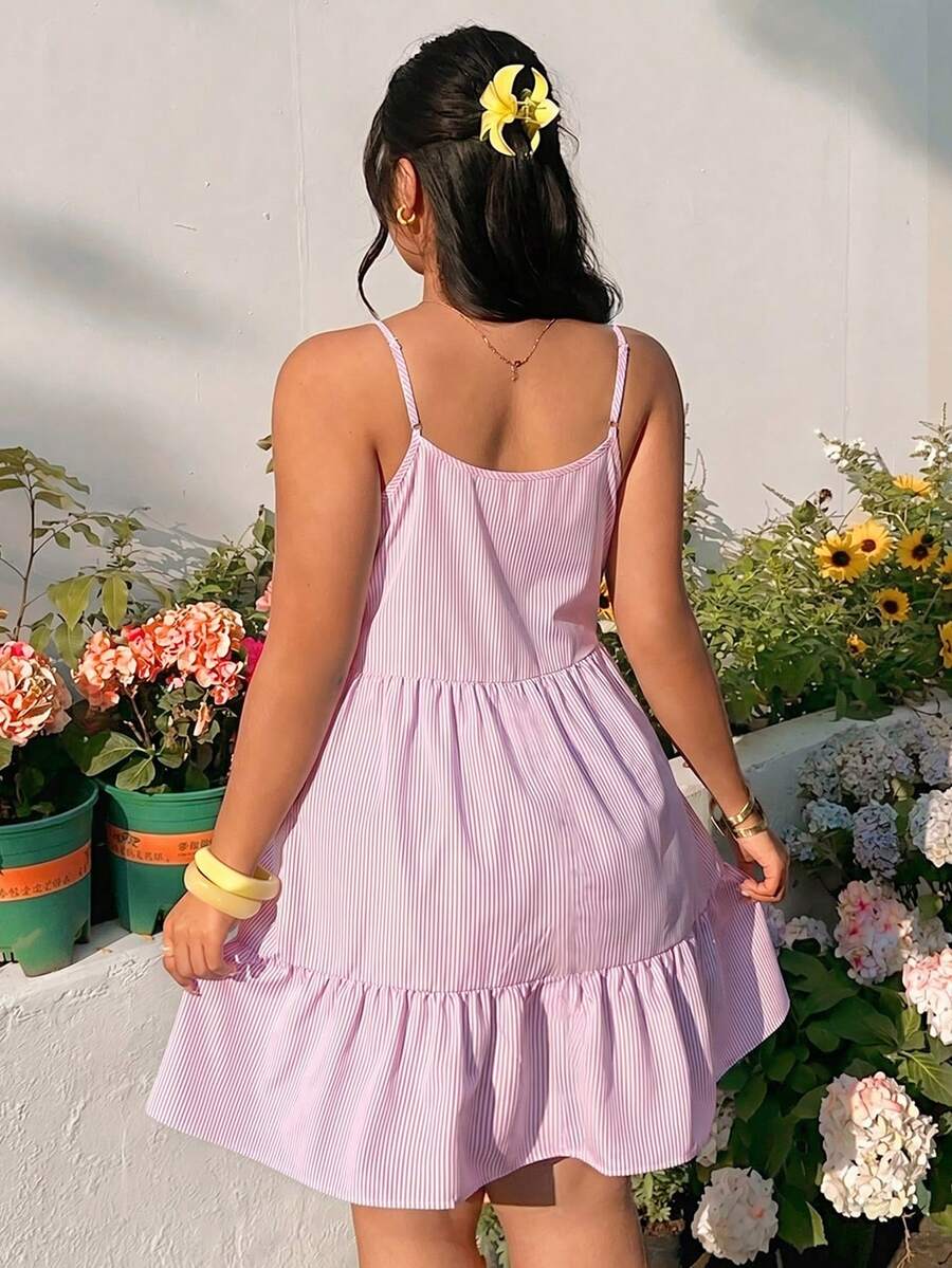 GalTyme Pink Striped Spaghetti Strap Plus Size Dress Vacation Summer Cute