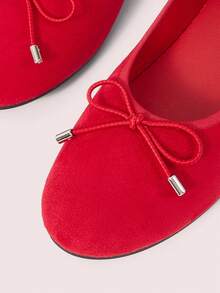 CUCCOO DOLLMOD Women's Shoes Round Toe Red Suede Texture Comfortable Bow Ballet Flats, Soft Imitation Suede Casual Shoes, Weddings, Parties, Daily Wear - Bordeaux - View 5