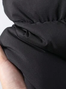 SHEIN 1件少女中長版長袖棉質鋪棉外套，內裡刷毛，舒適保暖素色外套 - 棕色 - 查看 7