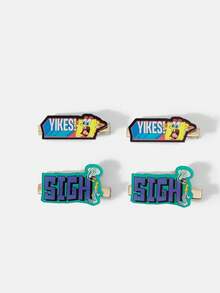 SpongeBob SquarePants | SHEIN 4Pcs SpongeBob Contrast Cartoon Hairpin - Multicolor - View 2