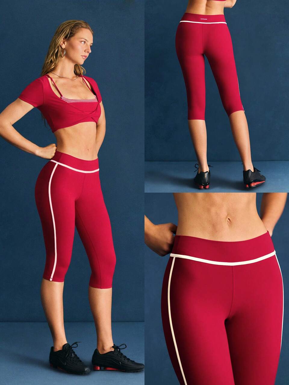 17" FeatherFit™ Power Up Stretchy Sweat-Wicking Contrasting Waist Side Stripes Leggings Low Impact Yoga Pilates Studio Daily Active Wear