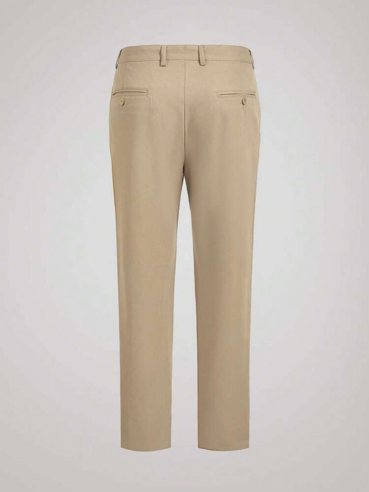 Officeau Men's Khaki Straight Leg Twill Suit Pants, For Formal Business/ Office - Khaki - View 4