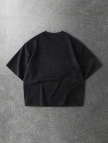 ROMWE MEN Street Life Men's Casual Suede Letter Print T-Shirt - Black - View 2