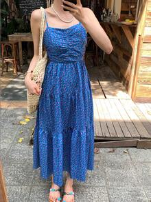 DAZY Women's Floral Print Cottagecore Tropical Midi Dress Sundress Summer Vacation Tea Party Blue - Blue - View 3