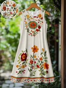 EMERY ROSE 大尺碼仿刺繡花卉印花圖案無袖背心洋裝 度假舒適休閒洋裝 - 彩色 - 查看 1