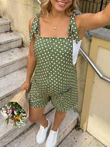 SHEIN 孕婦波點休閒百搭日常穿搭連身褲 - 綠色 - 查看 10