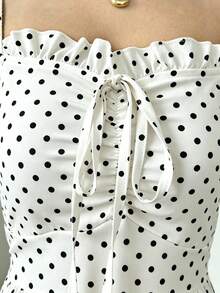 Rafferiza Women's Summer Polka Dot Print Waist-Cinched Dress Suitable For Daily Wear - White - View 3