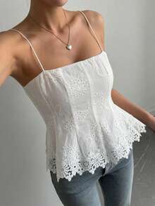 DAZY Women's Summer Vacation Style Textured Fabric Casual Tank Top - White - View 3