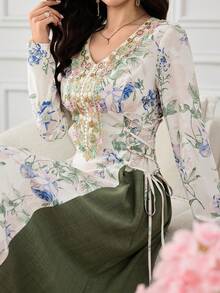 Yasmyna Women's Colorblock Patchwork Floral Print Arabian Dress - Multicolor - View 3