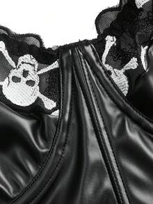 AltBold Plus Size Fashion Pioneer Lingerie Series Skull Embroidery Patchwork PU Glue Bone Support Underwire Bustier - Black - View 8