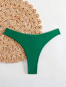 Swim Basics Women's Solid Color V-Neck Bikini Bottom For Summer Beach Spring Green Holiday - Dark Green - View 5