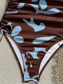 Vivid Eden Baju Renang Terusan Wanita Motif Cetak, Model Satu Bahu dengan Tali Pengikat - MultiWarna - View 5
