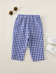 SHEIN Baby Boy Plaid Woven Long Pants, Casual Summer Vacation Suitable For Daily Outings, Holidays - Multicolor - View 3