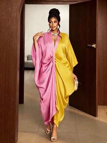 Maweii Plus Size Women's Sexy Spring/Summer Ruched Front Plus Size Sleeve Autumn Dress Fall - Multicolor - View 4