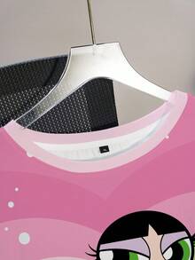 THE POWERPUFF GIRLS X SHEIN Camiseta de Talla Grande con Estampado de Dibujos Animados Cuello Redondo Estampado Completo - Blanco - Ver 4