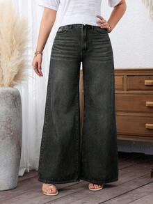 EMERY ROSE Pantalones de pierna ancha ajustados sin estiramiento estilo vaquera para primavera talla grande - Gris Oscuro - Ver 6