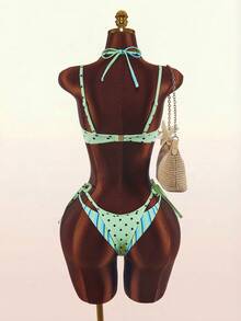 Amplova Women's Polka Dot Patchwork Striped Sexy 2 In 1 Swimsuit Set, Suitable For Summer Beach Vacation - Multicolor - View 11
