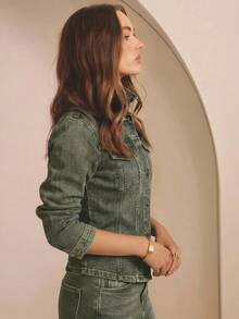 Aralina Women's Casual Washed Denim Jacket - Green - View 5