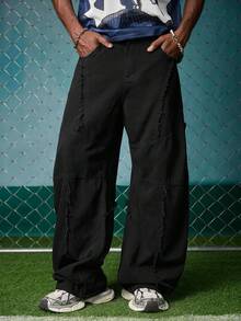 Men's Fashion Stone Washed Distressed Slim Fit Baggy Jeans - Black - View 1
