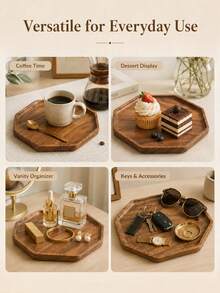 1 pieza Bandeja octagonal de madera para múltiples propósitos como ensaladas, postres, frutas, frutos secos y aperitivos, con superficie pulida - Perfecta para decoración de cocina y exhibición en la mesa, Navidad, vuelta al colegio, fiestas - Color del registro - Ver 7