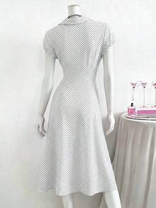Franclia Đầm maxi dáng chữ A tay ngắn thanh lịch kiểu Pháp cổ điển dành cho nữ cỡ lớn, họa tiết chấm bi, cổ áo sơ mi, ôm eo, thích hợp cho kỳ nghỉ ở vùng quê Ý, đầm dự tiệc trà chiều mùa hè. - trắng - Xem 2